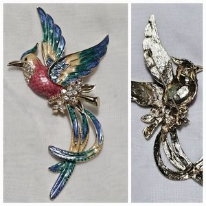 Rare VTG LG Bird Of Paradise Elegant Enamel Rhinestone Studded 6" Brooch Pin
